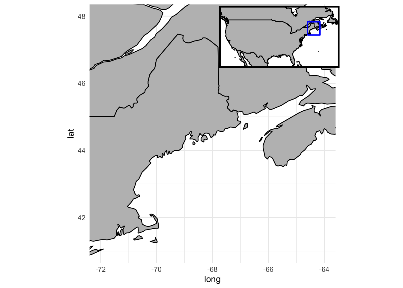 Map of Northeast U.S. and Canada with inset